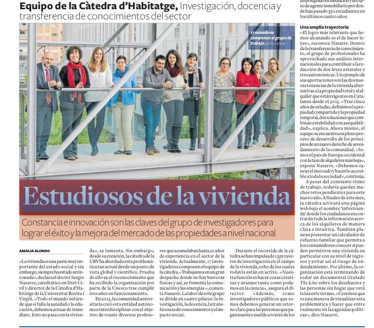 Reportaje de la Cátedra de Vivienda en el Diari de Tarragona