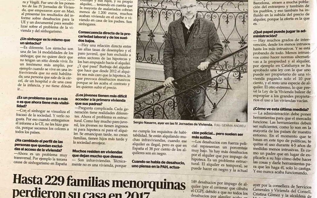Presentacions sobre desnonaments i sensellarisme en les IV Jornades d’habitatge del Consell Insular de Menorca