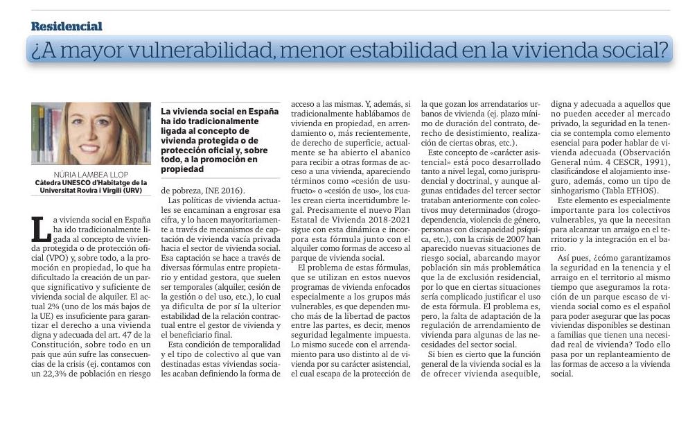 ¿Debe una mayor vulnerabilidad implicar necesariamente  una menor estabilidad en la vivienda social?