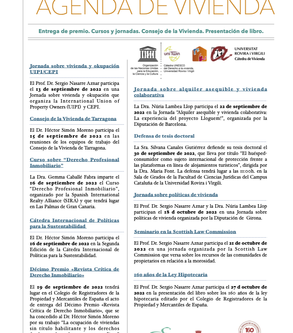 Agenda of the Housing Chair September-October